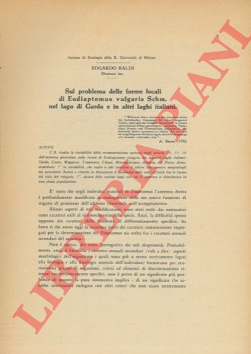 BALDI Edgardo - - Sul problema delle forme locali di Eudiaptomus vulgaris Schm. nel lago di Garda e in altri laghi italiani.