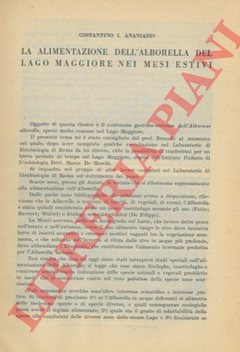 ANANIADIS Costantino - - La alimentazione dell'alborella del Lago Maggiore nei mesi estivi.