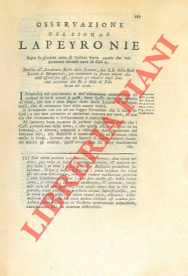 LA PEYRONIE - - Osservazione sopra le picciole uova di gallina senza tuorlo che volgarmente diconsi uova di gallo.