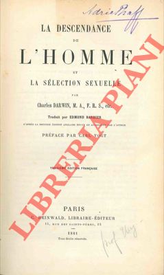 DARWIN Charles - - La descendance de l'homme et la slection sexuelle. Troisime dition franaise.