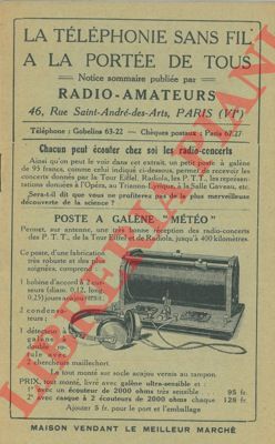 - - La telephonie sans fil a la porte de tous. Notice sommaire publie par radio-amateurs.