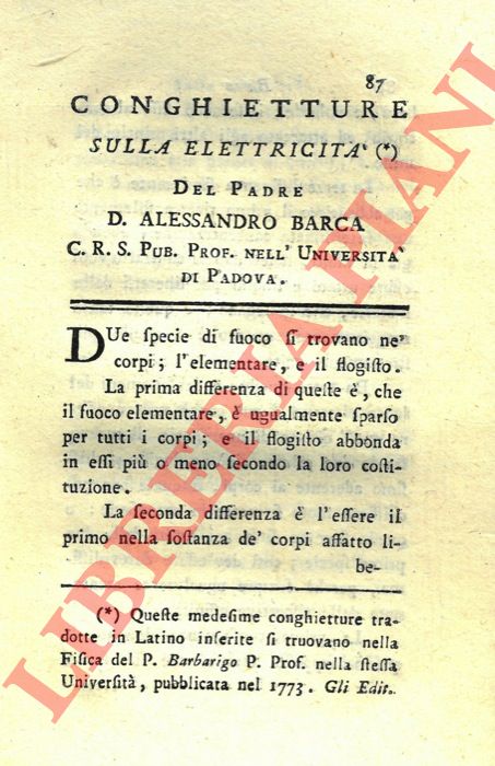 BARCA D. Alessandro - - Conghietture sulla elettricit.
