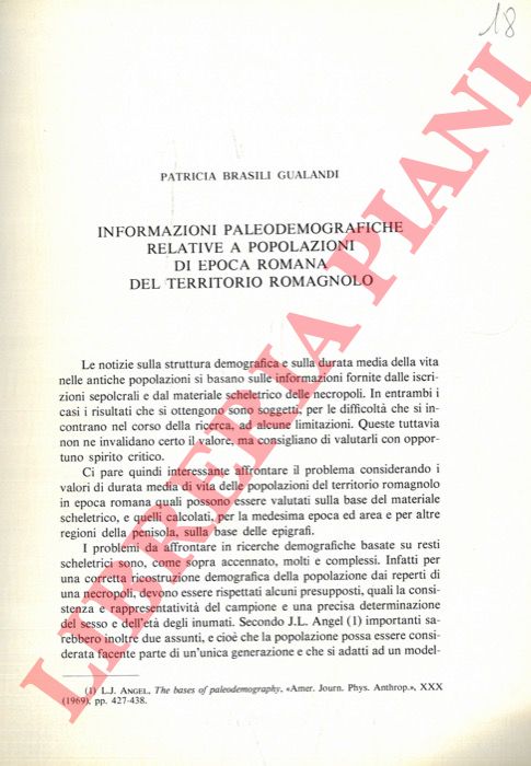 BRASILI GUALANDI Patricia - - Informazioni paleodemografiche relative a popolazioni di epoca romana del territorio romagnolo.