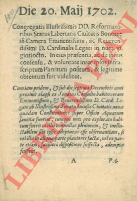 - - Regolamento per una sorta di 'Assessorato alle Acque', di parte non legatizia.