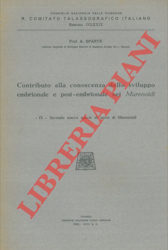 SPARTA' (Antonio) - - Contributo alla conoscenza dello sviluppo embrionale e post-embrionale nei Murenoidi. IX. Seconda nuova specie di uovo di Murenoidi.