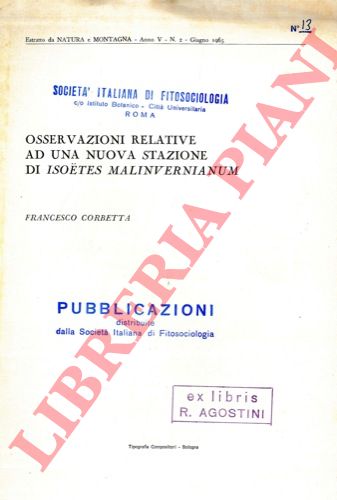 CORBETTA Francesco - - Osservazioni relative ad una nuova stazione di Isoetes malinvernianum.