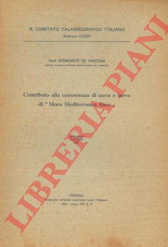 DE GAETANI Domenico - - Contributo alla conoscenza di uova e larve di Mora mediterranea Risso.