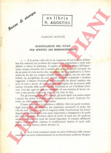 MANCINI Fiorenzo - - Modificazioni del suolo per effetto dei rimboschimenti.