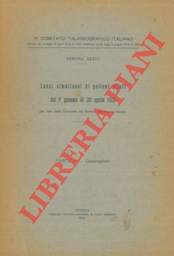 - - Lanci contemporanei di palloni piloti dal 1 gennaio al 30 aprile 1913. Parte Ia. Osservazioni.
