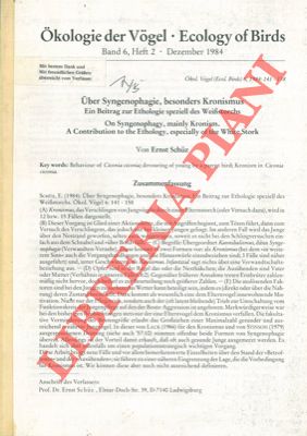 SCHUZ E. - - Uber Syngenophagie, besonders Kronismus. Ein Beitrag zur Ethologie speziell des Weissstorchs.