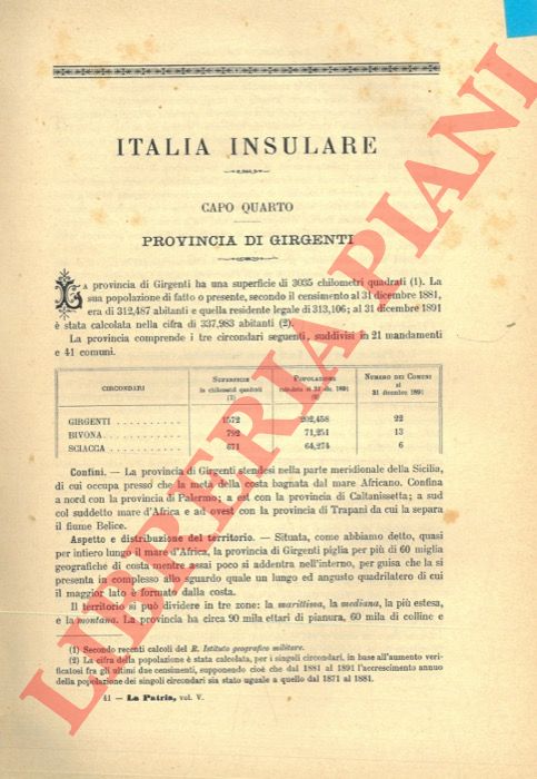 STRAFFORELLO Gustavo - - Provincia di Girgenti. Circondario di Girgenti. Circondario di Bivona. Circondario di Sciacca.
