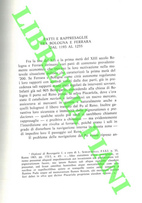 BOCCHI Francesca - - Patti e rappresaglie fra Bologna e Ferrara dal 1193 al 1255.