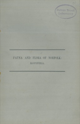 FREEMAN R. - - Fauna and flora of Norfolk : Rotifera.