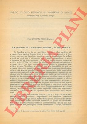 NEGRI Giovanni - - La nozione di 'carattere edafico' in biocenotica.