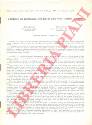LANDINI Walter - MENESINI Elena - - L'ittiofauna plio - pleistocenica della sezione della Vrica (Crotone - Calabria) .