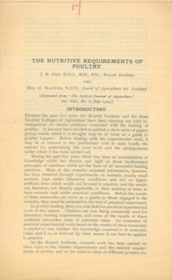 ORR J. B. - MACIVER H. - - The nutritive requirements of poultry.