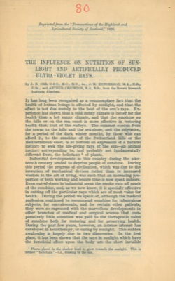 ORR B. - HENDERSON J. M. - - The influence on nutrition of sunlight and artificially produced ultra - violet rays.