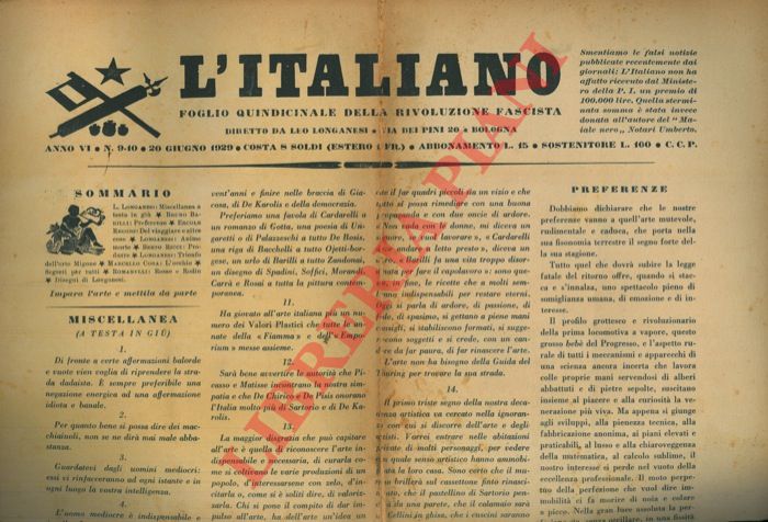 - - L'Italiano. Foglio quindicinale della Rivoluzione fascista diretto da Leo Longanesi.