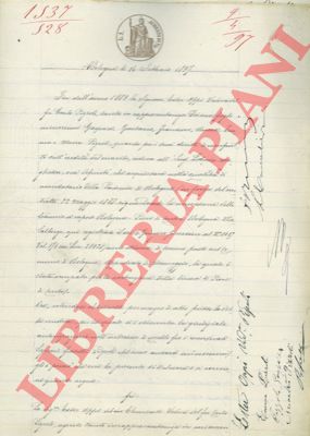 Pizzoli / Provincia di Bologna - Acquisto di una striscia di terreno sita in Arcoveggio, Comune di Bologna occupata dalla tramvia a vapore Bologna- Pieve di Cento