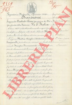 Campanelli - - Divisione  di un fondo detto Stanghe e Buoncovento, sito nella Parrocchia di Buoncovento, Comune di Sala Bolognese