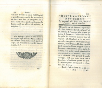 - - Osservazioni d'un inglese sul vantaggio che risulta dal piantare il frumento, anzich seminarlo.