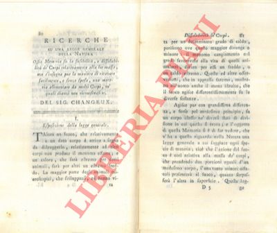 CHANGEUX - - Ricerche su una legge generale della natura ossia Memoria su la susibilit, e dissolubilit de' corpi relativamente alla loro massa, ove s'insegna pur la maniera di ricavare facilmente, e senza spesa, una materia alimentare da molti corpi, ne' quali dianzi non riconoscerli ec.