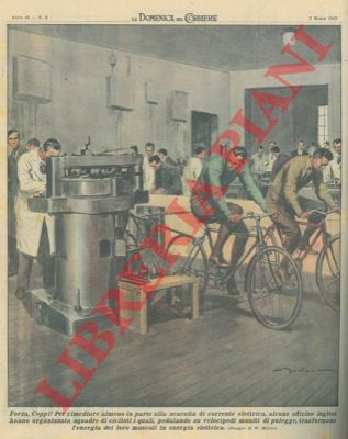 MOLINO W. - - Per rimediare alla scarsit di energia elettrica, alcune officine organizzano squadre di ciclisti che trasformano l'energia dei loro muscoli in energia elettrica.