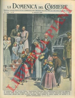 MOLINO W. - - Bambini di Amsterdam offrono fiori alla vecchia regina Guglielmina d'Olanda che abdica in favore della figlia Giuliana.