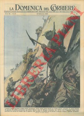MOLINO W. - - Alpini della Scuola d'Aosta in pieno assetto di guerra, raggiungono il Rifugio Gonnella sul Monte Bianco.