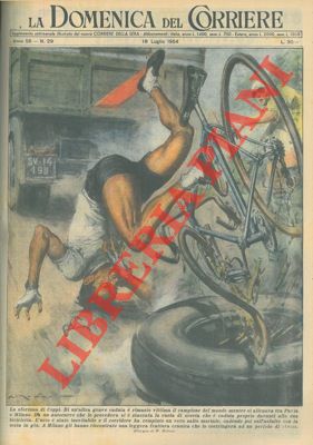 MOLINO W. - - Durante un allenamento, Fausto Coppi cade a causa di una ruota di scorta che si era staccata da un autocarro che lo precedeva.