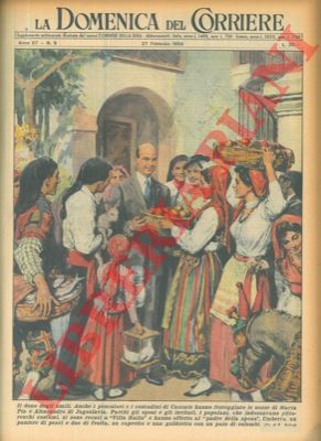 MOLINO W. - - Popolani offrono a Umberto di Savoia un paniere di pesci e due di frutta, un capretto e una gabbietta con dei colombi.