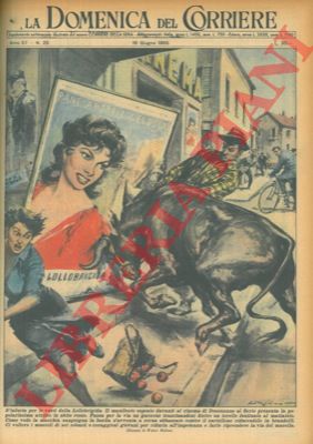 MOLINO W. - - Toro s'avventa a corna abbassate contro un cartellone che presenta Gina Lollobrigida in abito rosso.