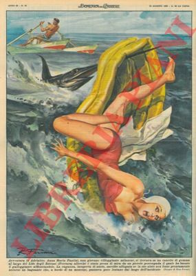 FERRARI R. - - Ragazza presa di mira da un piccolo pesce spada, al largo del Lido degli Estensi, viene salvata da un bagnante.