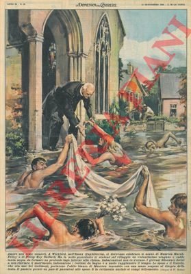 MOLINO W. - - Uragano si scatenava a Wickford (Inghilterra). Due ragazzi che si dovevano sposare raggiungevano il tempio a nuoto.