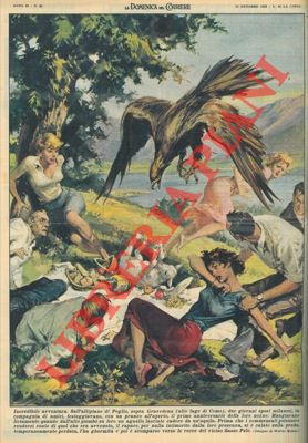 MOLINO W. - - Sull'altipiano di Peglio, durante un pranzo all'aperto piomb dal cielo un agnello lasciato cadere da un'aquila. ..