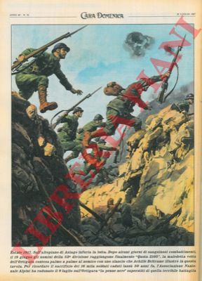BELTRAME A. - - Ripetizione di una tavola di Beltrame del 1917 : l'assalto degli alpini all'Ortigara.