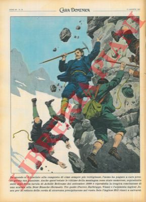 BELTRAME A. - - Ripetizione di una tavola di Beltrame del 1899 : la tragica caduta della cordata sul Cervino.