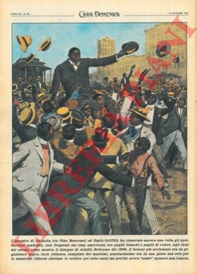 BELTRAME A. - - Ripetizione di una tavola di Beltrame del 1909 : famoso campione negro di pugilato, negli Stati Uniti, Jack Johnson.