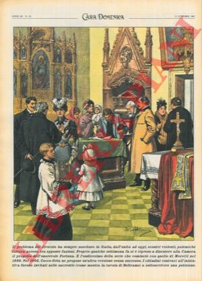 BELTRAME A. - - Ripetizione di una tavola di Beltrame del 1902 : cittadini invitati (nelle sacrestie ...) a firmare contro il divorzio.