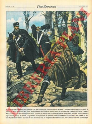 BELTRAME A. - - Ripetizione di una tavola di Beltrame del 1903 : morte di un carabiniere ucciso da un brigante.