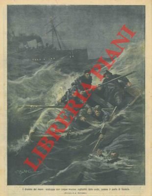 BELTRAME A. - - Scialuppa con cinque marinai inghiottita dalle onde nel porto di Venezia.