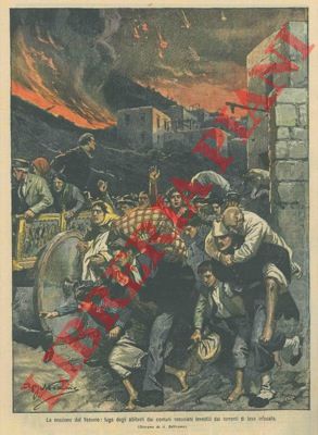 BELTRAME A. - - Eruzione del Vesuvio:  fuga degli abitanti dei paesi vicini investiti da torrenti di lava.