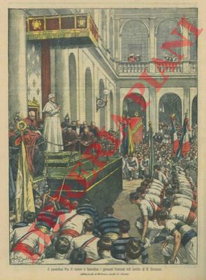 BELTRAME A. - - Pio X riceve e benedice i ginnasti francesi nel cortile di S.Damaso.