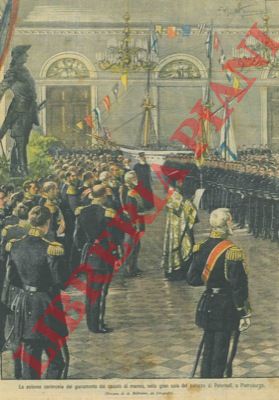 BELTRAME A. - - La solenne cerimonia del giuramento dei cadetti di marina, nella sala del palazzo di Peterhoff, a Pietroburgo.