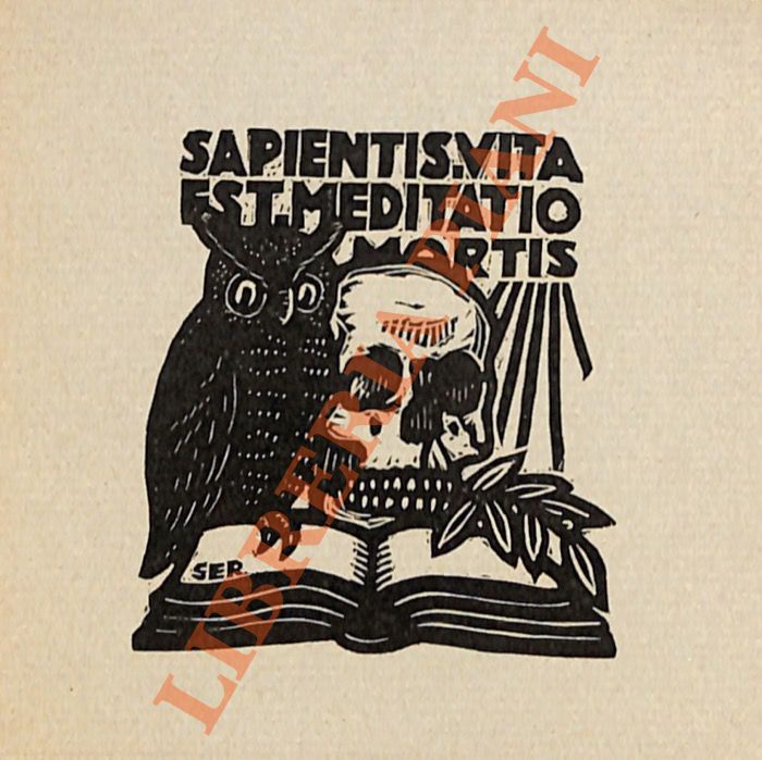 SERVOLINI Luigi - - Ex libris senza nome: teschio, gufo, libro.