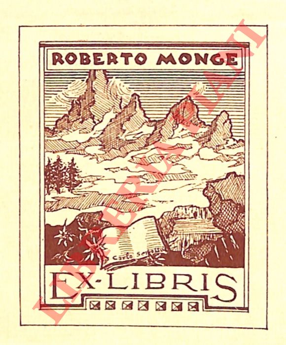 SERVOLINI Carlo - - Ex libris Roberto Monge, con paesaggio alpino sullo sfondo.