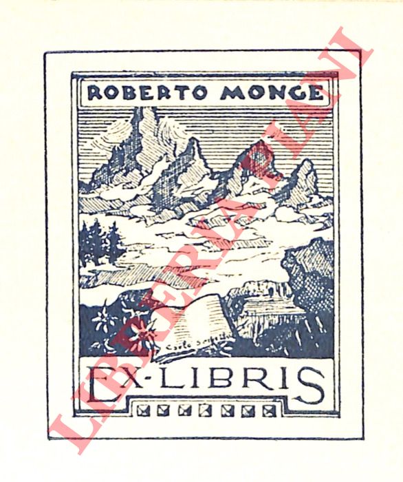 SERVOLINI Carlo - - Ex libris Roberto Monge, con paesaggio alpino sullo sfondo.
