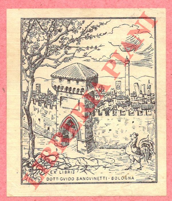 BARUFFI Alfredo - - Ex libris Dott. Guido Sanguinetti Bologna, con veduta della citt.