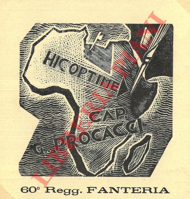 BRANCA Remo - - Ex libris Cap. G. Procacci. 60 Regg. Fanteria, con Africa stilizzata, e doppio fascio piantato nei territori coloniali.