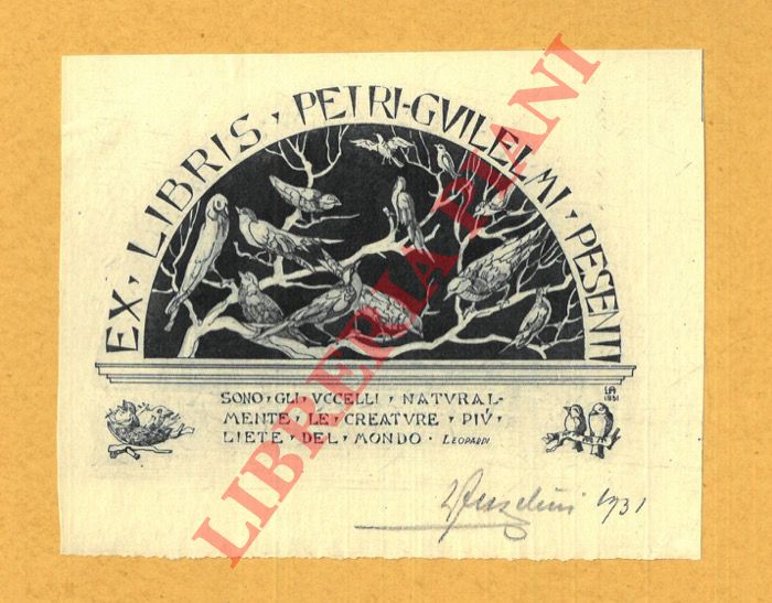 ANGELINI Luigi - - Ex libris Petri Guilelmi Pesenti.